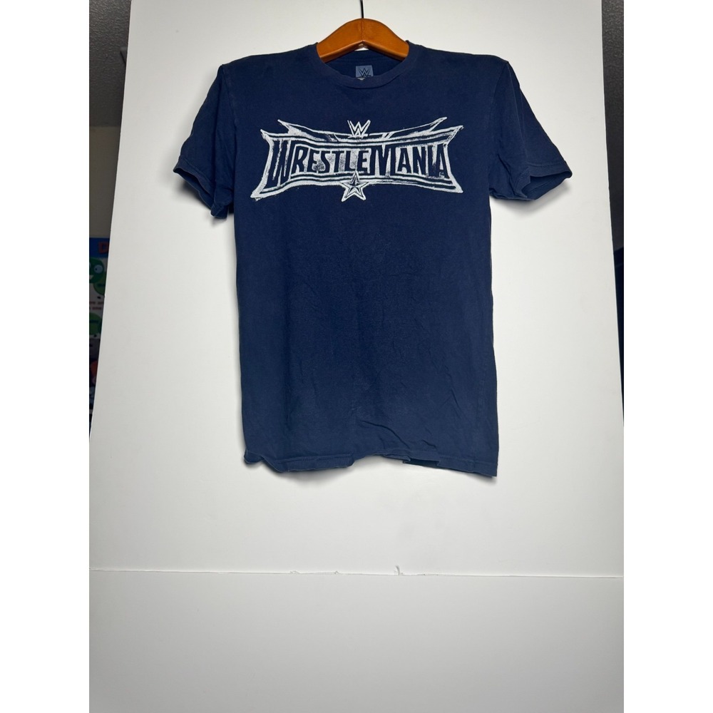 WWE Authentic T Shirt Mens Medium Navy Blue Graphic Print WrestleMania Cotton